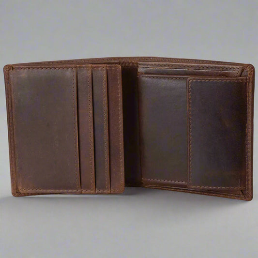 BOL Men's Vintage Leather Tri-fold with Change Pocket Wallet