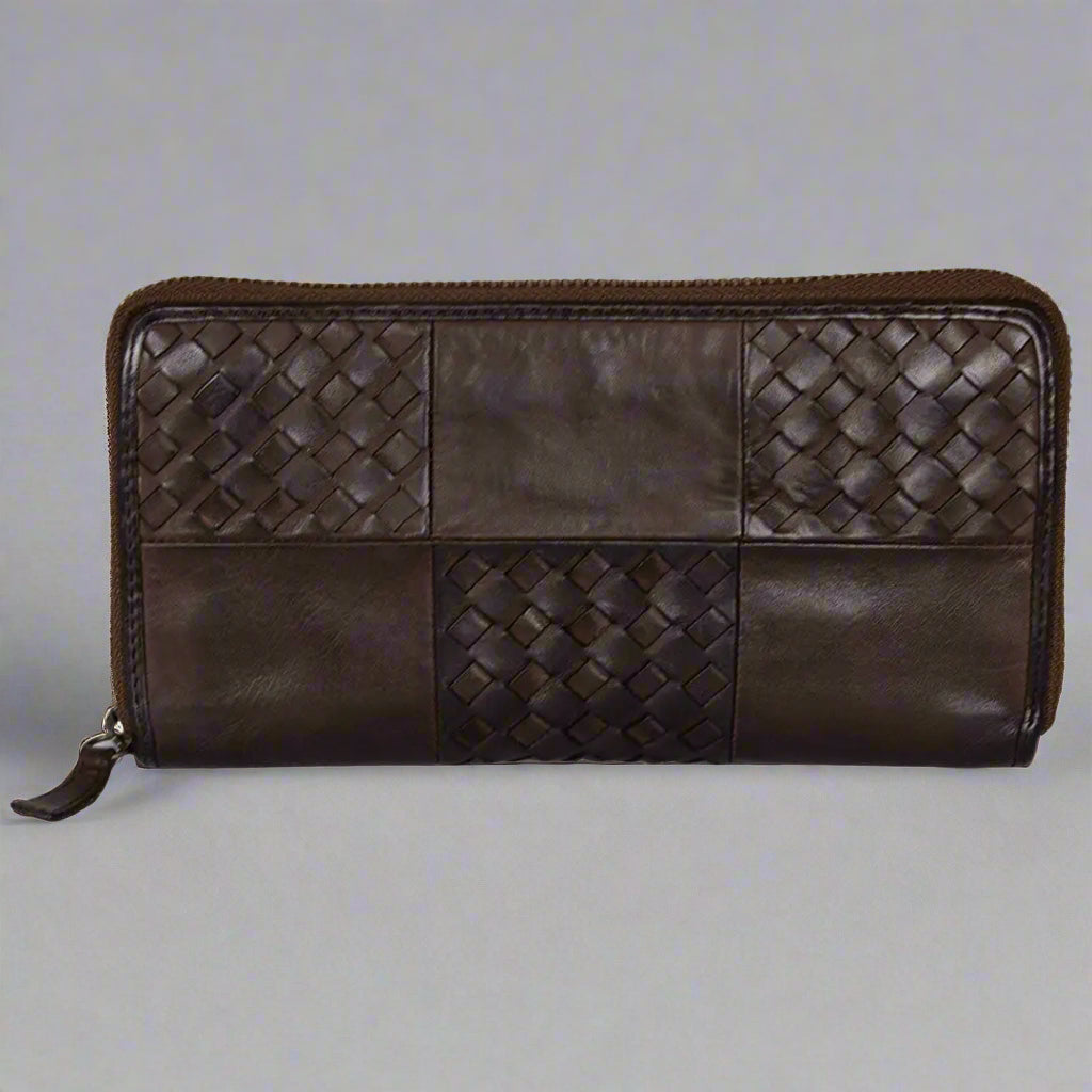 BOL Women's Basket Weave Zip-Around Clutch Wallet