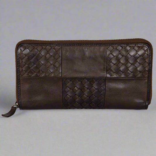 BOL Women's Basket Weave Zip-Around Clutch Wallet