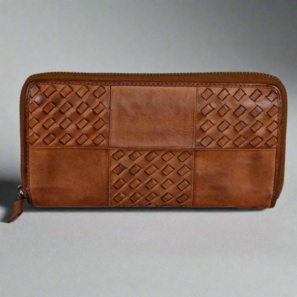 BOL Women's Basket Weave Zip-Around Clutch Wallet