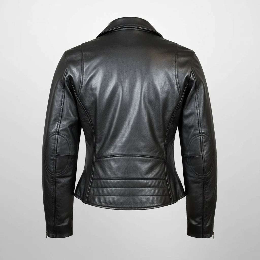 Women's Premium Lamb Leather Moto Jacket with Asymmetrical Zippers