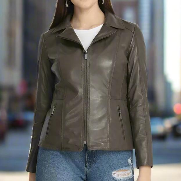 BOL Women's Classic Open Collar Leather Jacket