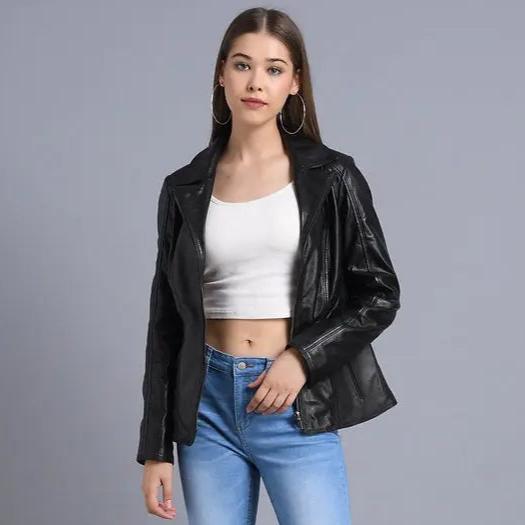 BOL Women's Classic Open Collar Leather Jacket