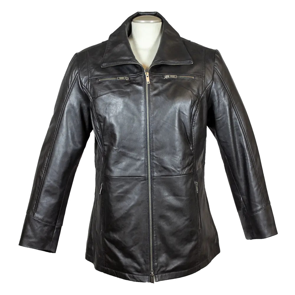 BOL Women's Long Zip Up Leather Jacket