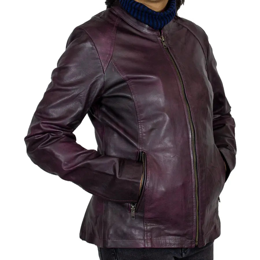 BOL Women's Purple Wash Moto Leather Jacket