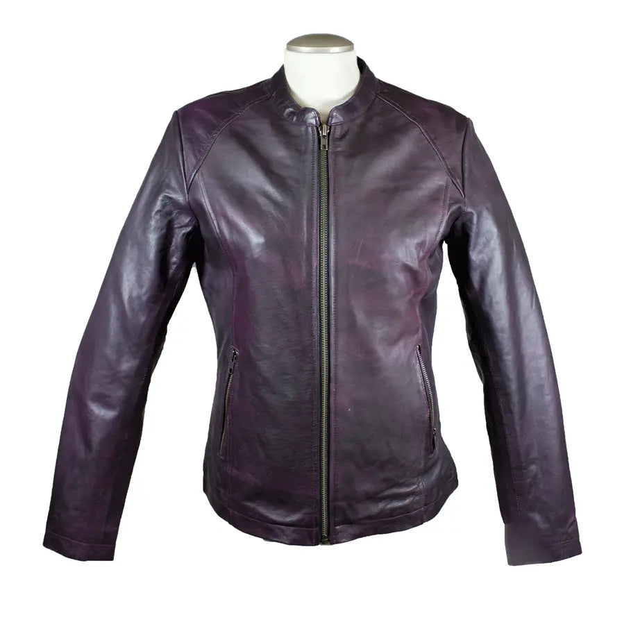 BOL Women's Purple Wash Moto Leather Jacket