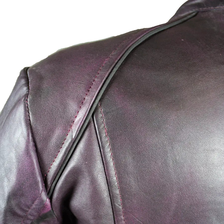 BOL Women's Purple Wash Moto Leather Jacket