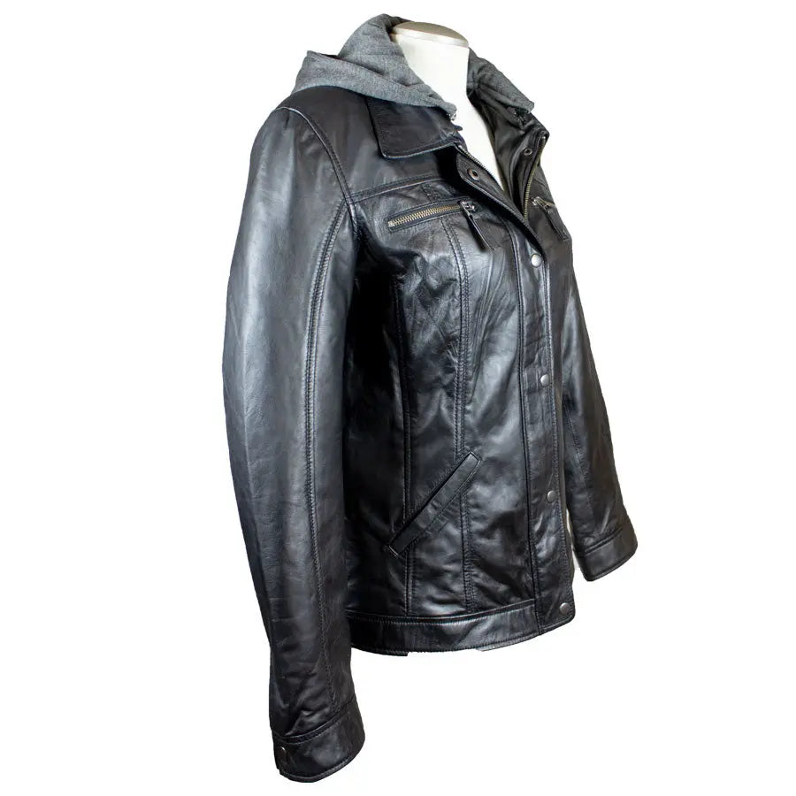 BOL Women's Removable Hood Leather Jacket
