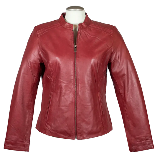 BOL Women's Round Collar Leather Jacket
