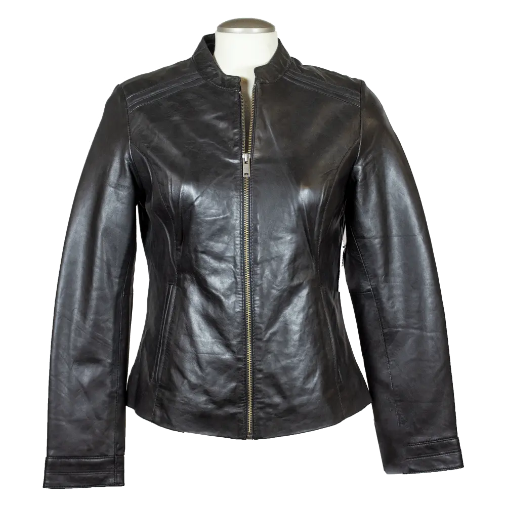 BOL Women's Round Collar Leather Jacket