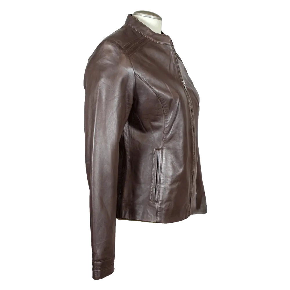 BOL Women's Round Collar Leather Jacket