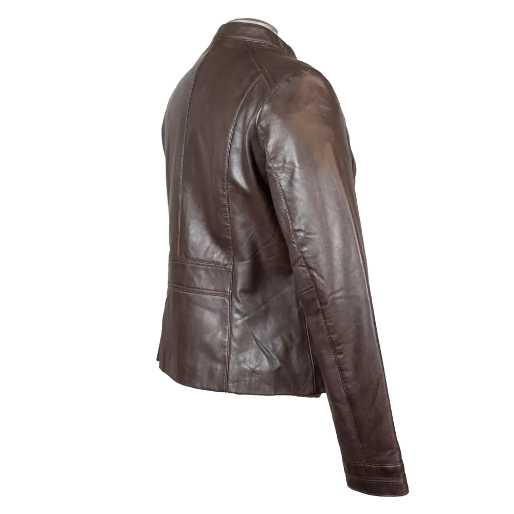 BOL Women's Round Collar Leather Jacket