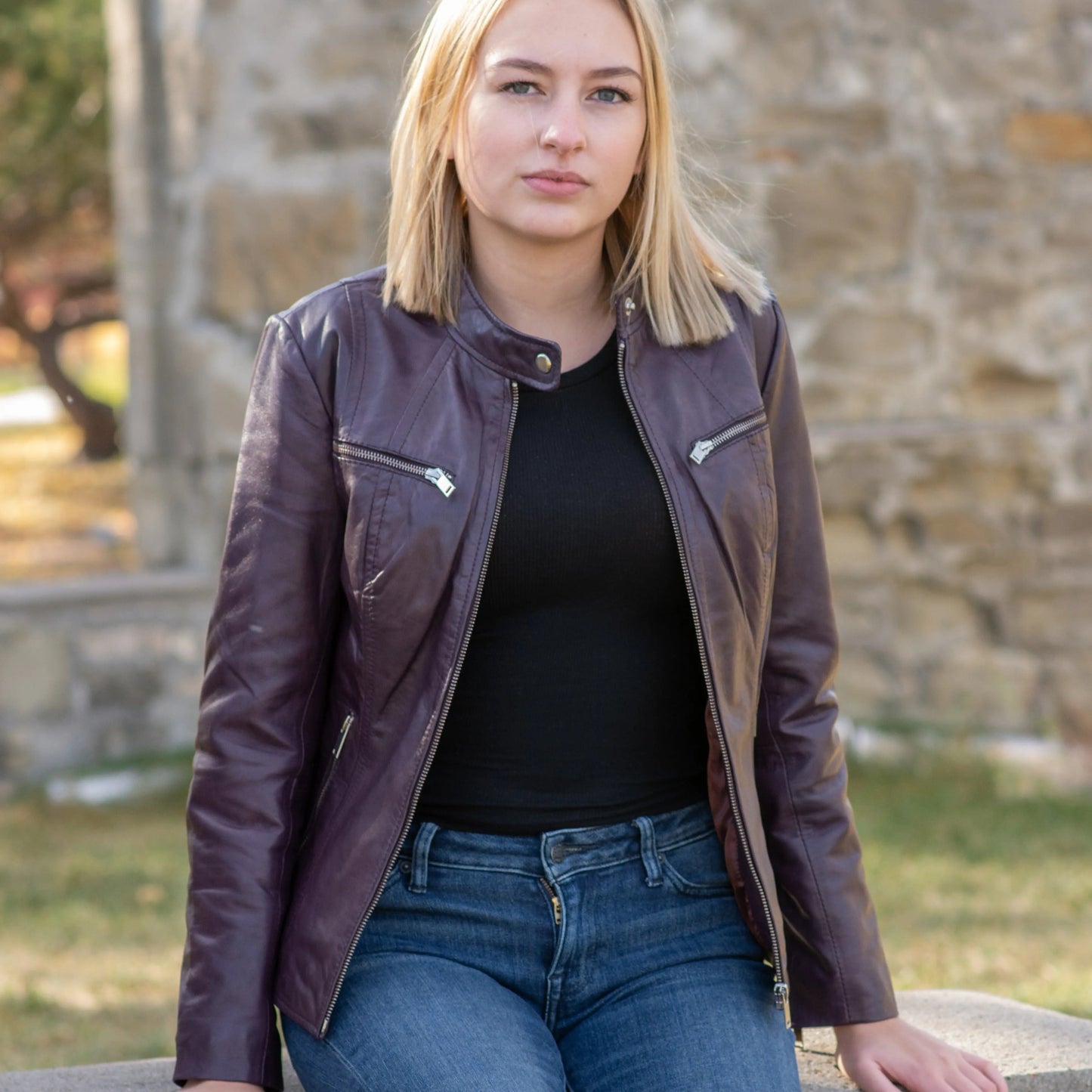 BOL Women's Zip Pocket Leather Jacket