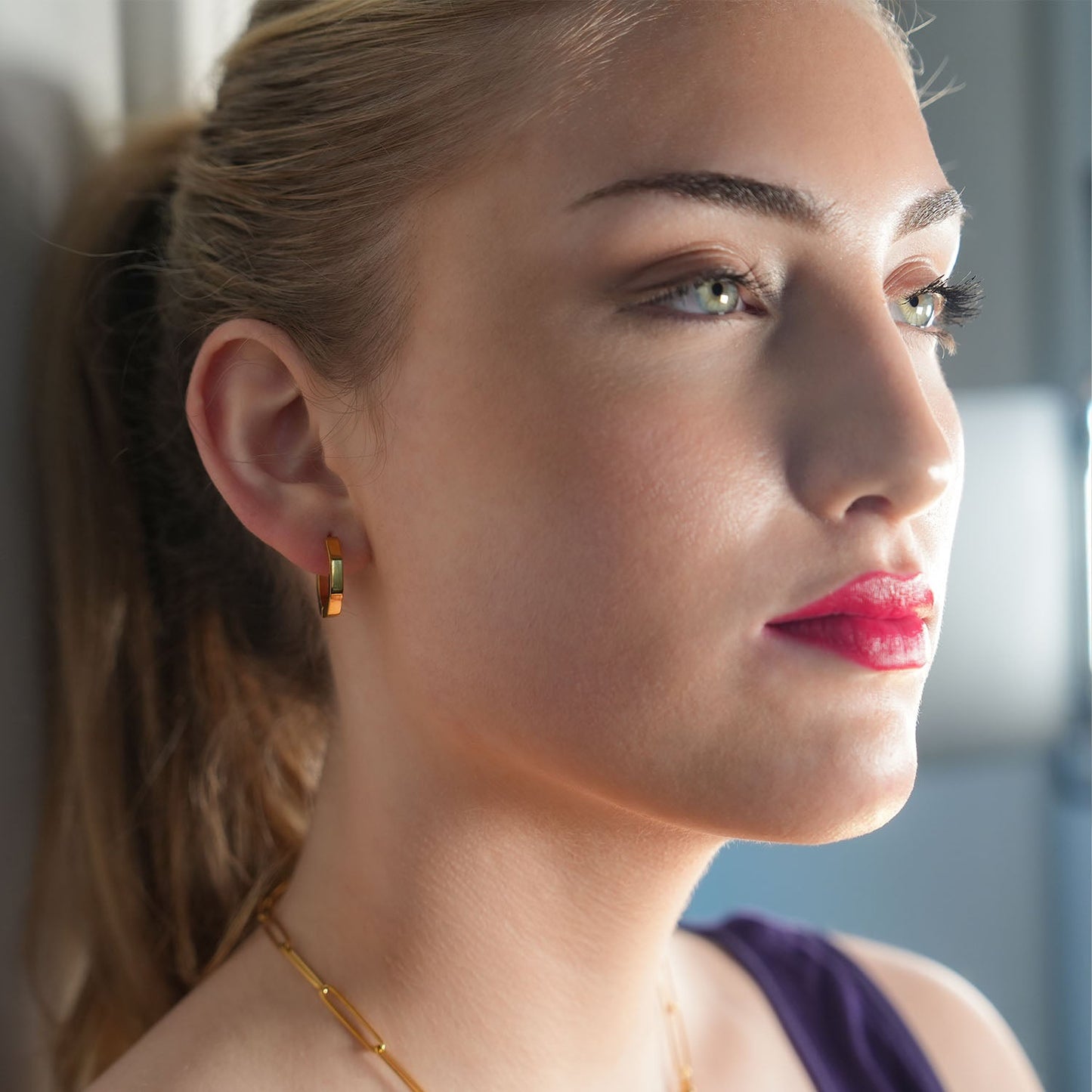 BOLZANO Gold: Hexagon Shaped Contemporary Hoop Earrings