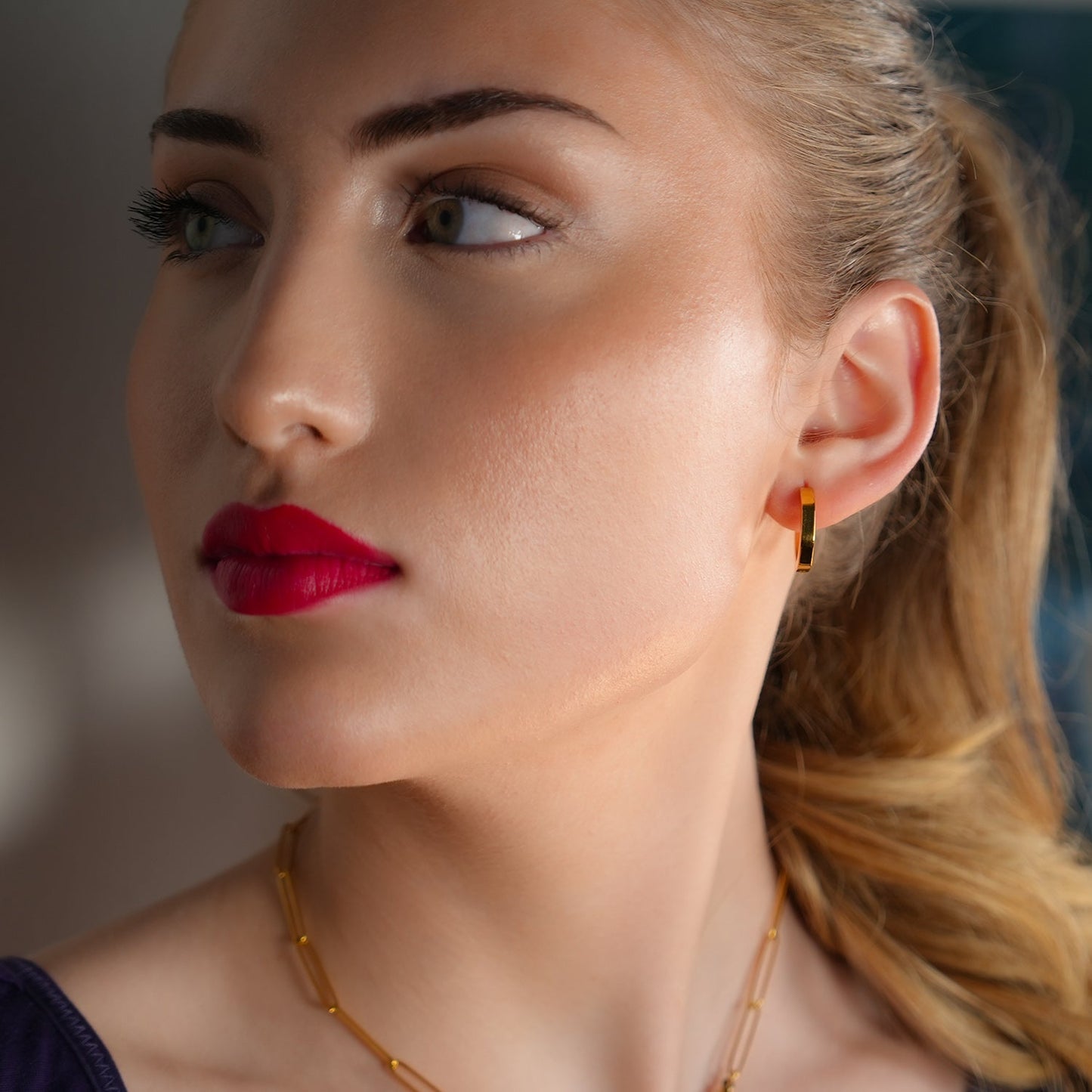 BOLZANO Gold: Hexagon Shaped Contemporary Hoop Earrings