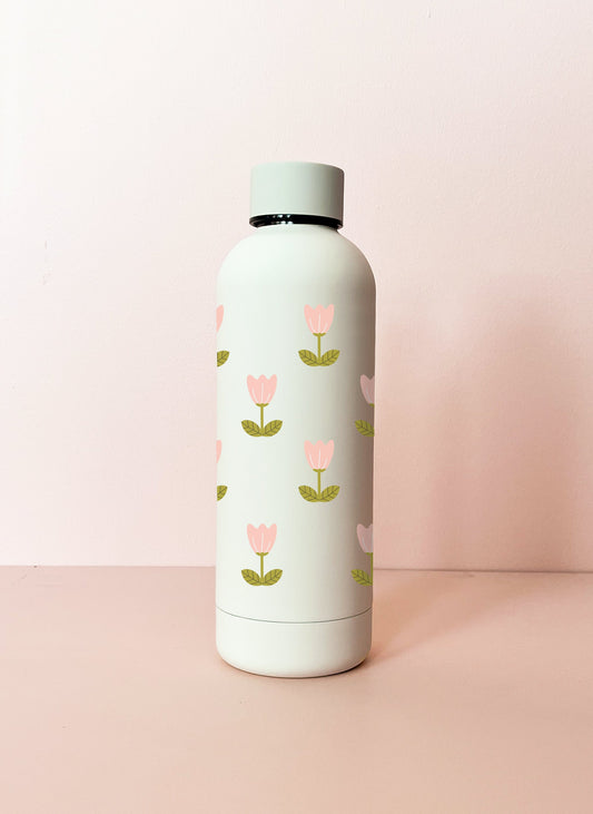 Bouteille en acier inox 17oz - crème Tulipes roses