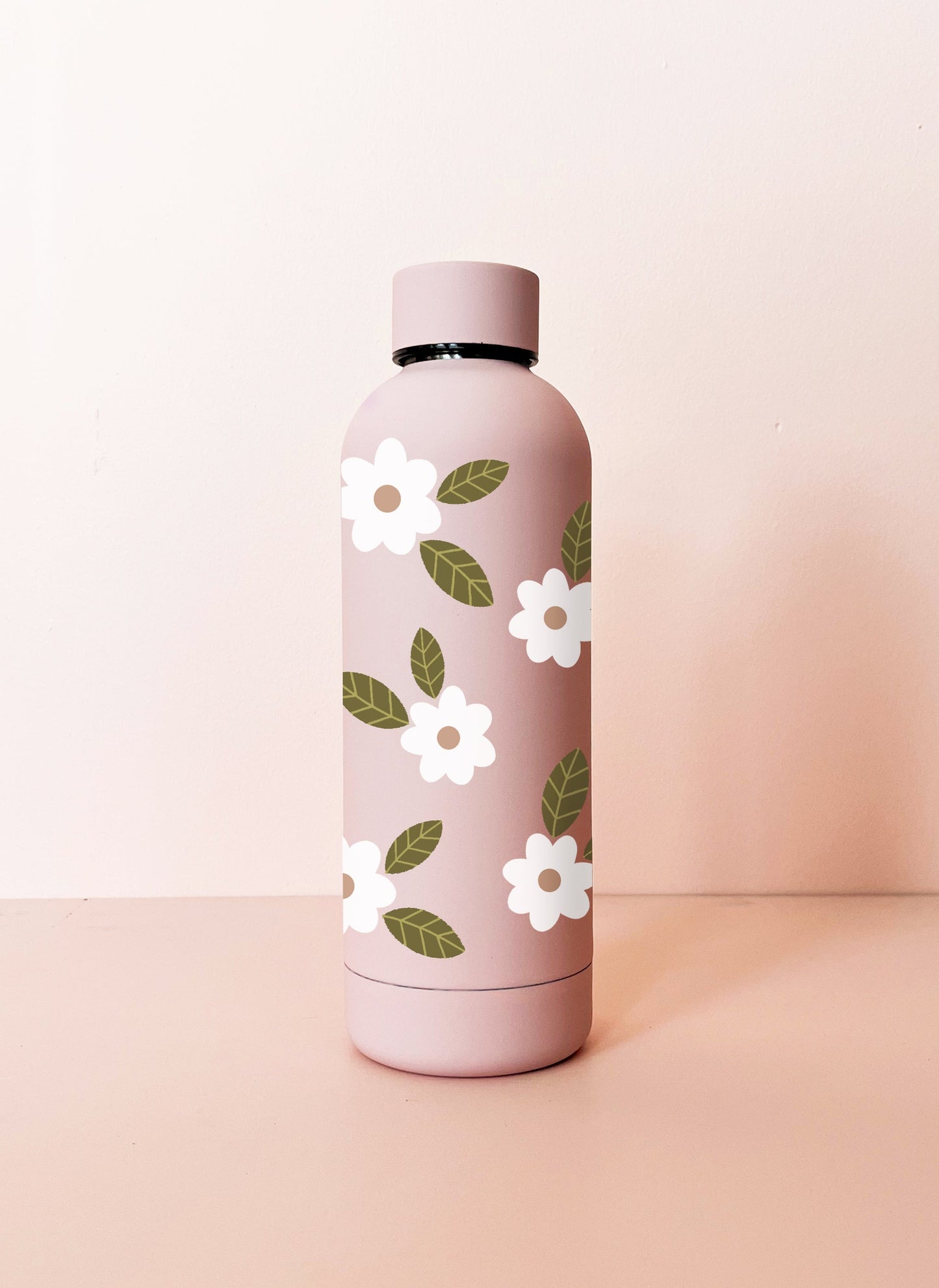 Bouteille en acier inox 17oz - rose Fleurs maxi blanches
