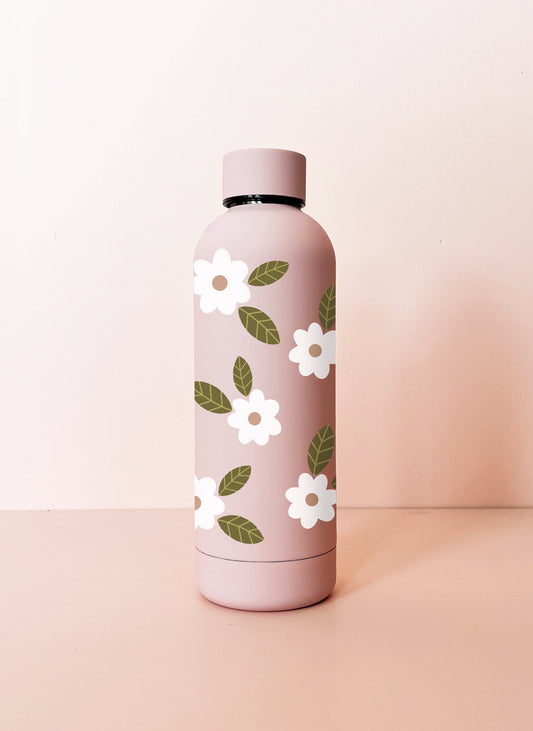 Bouteille en acier inox 17oz - rose Fleurs maxi blanches