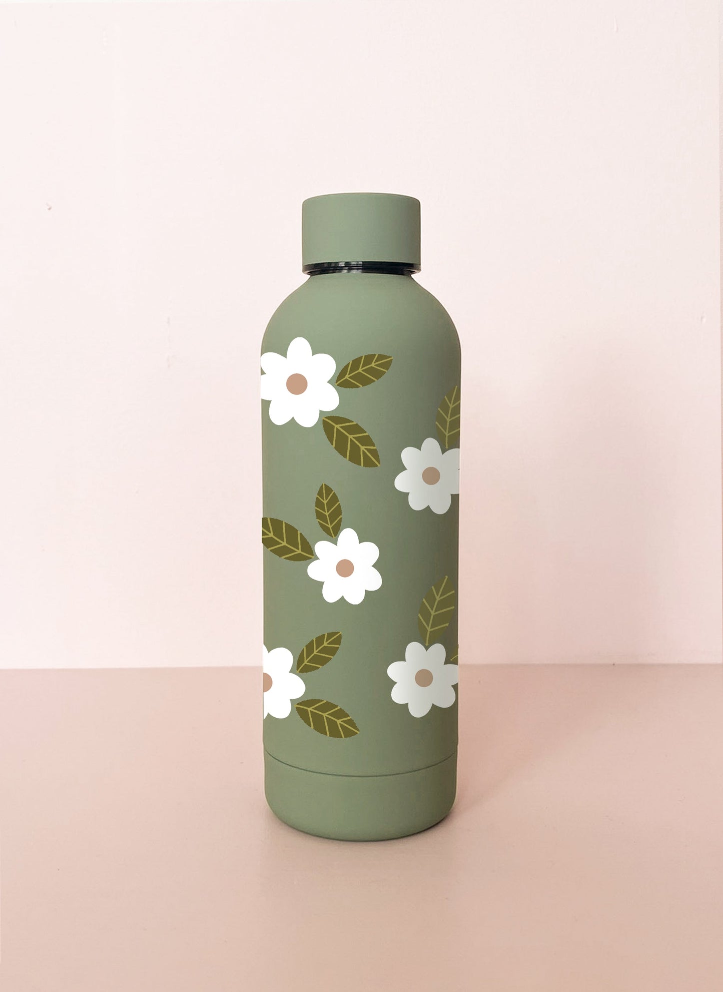 Bouteille en acier inox 17oz - sauge Fleurs maxi blanches