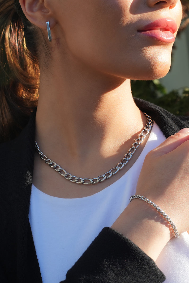 BROMLEY: Cuban-Link Statement Chain Necklace in Silver for Women or Men