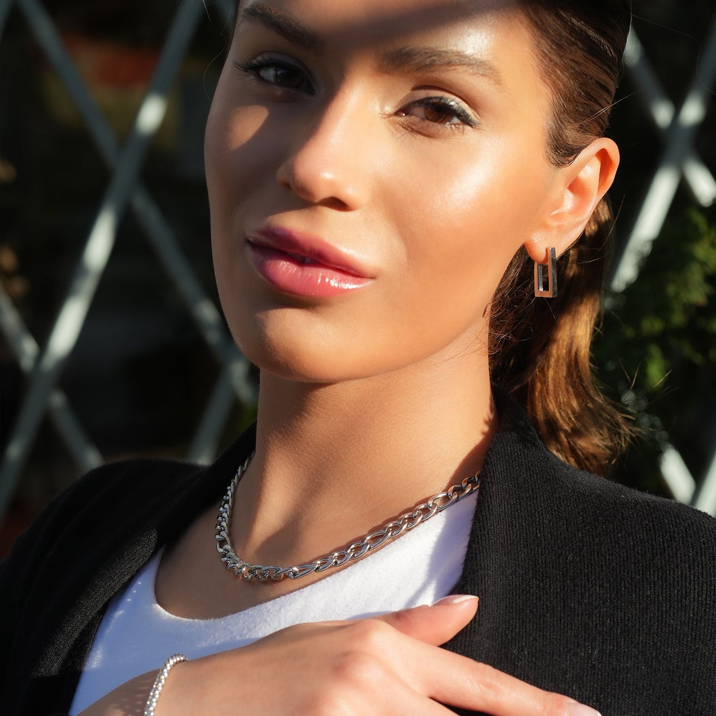 BROMLEY: Cuban-Link Statement Chain Necklace in Silver for Women or Men