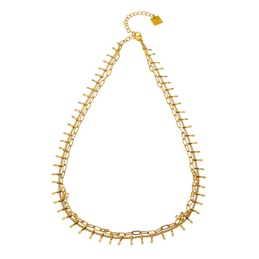 BRONTE:  Layered 2-Chain Necklace with Minimalist PaperClip Chain & Ornate Hook Chain