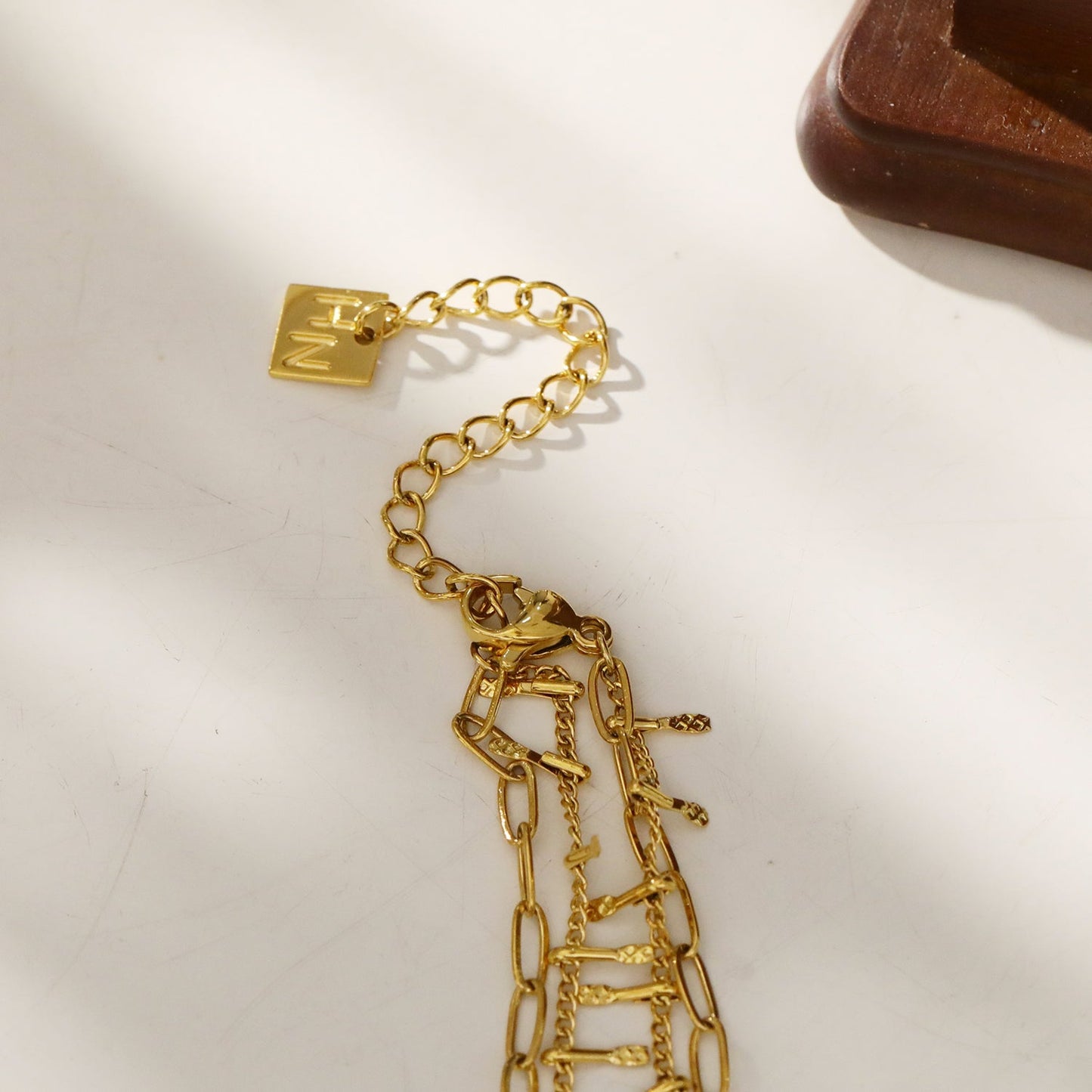 BRONTE:  Layered 2-Chain Necklace with Minimalist PaperClip Chain & Ornate Hook Chain