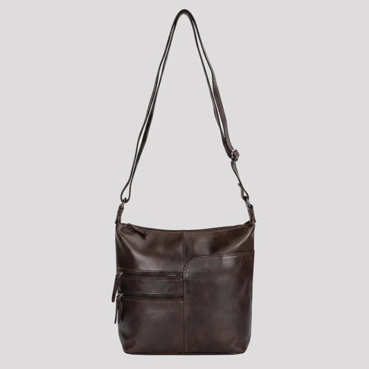 Greenwood Leather Shoulder Bag with 2 Zip Pockets