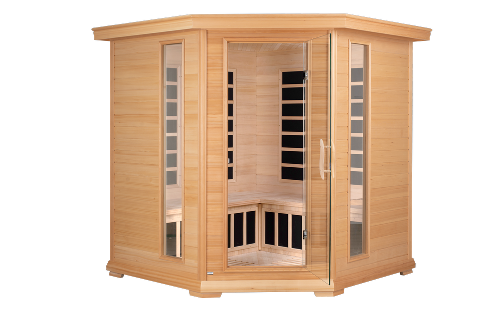 Blisspod | Vienna | Corner Spacious Far Infrared Sauna Canadian Hemlock Ultra Low EMF, 12 Heaters, 4-5 Persons