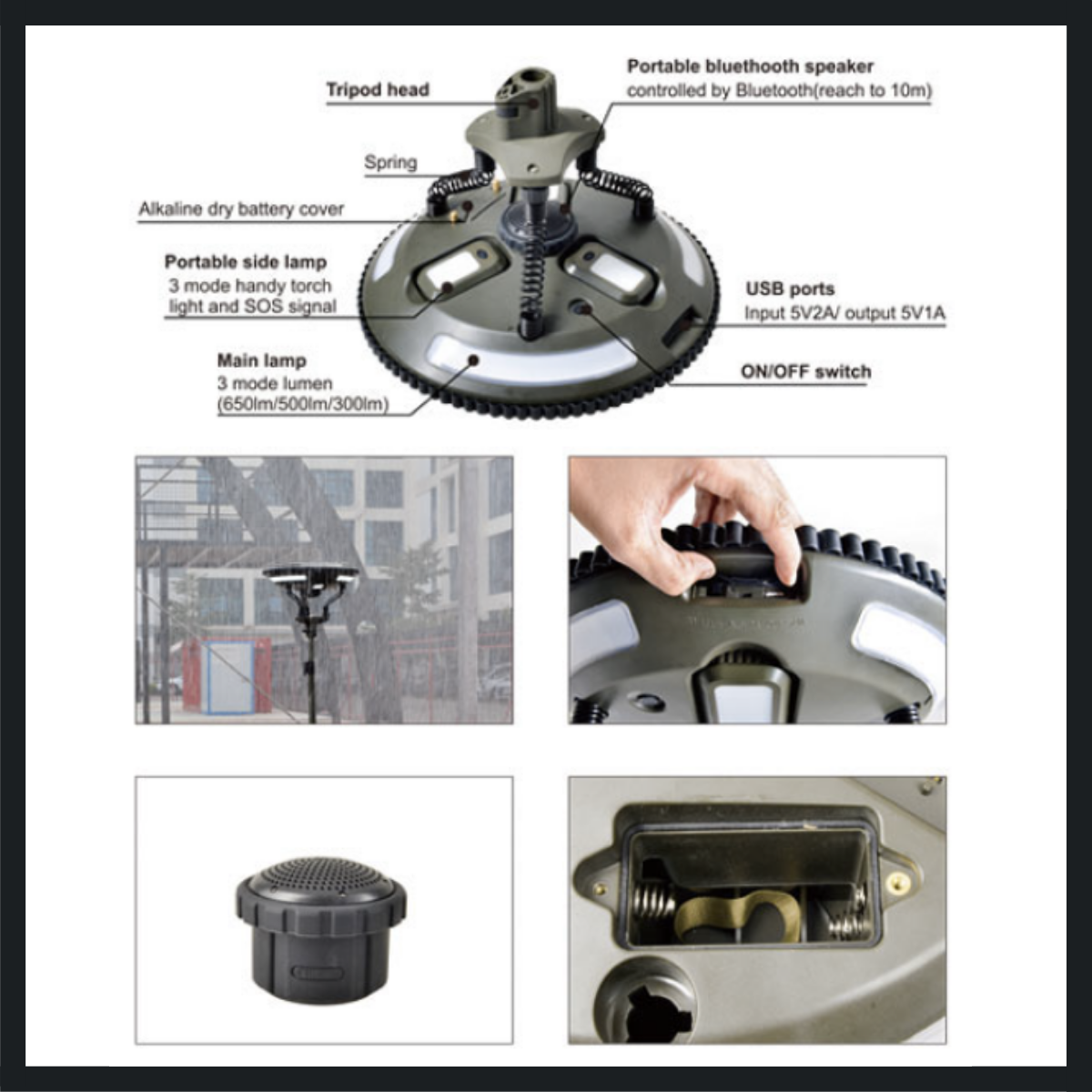 TRU De-LIGHT Singing Music Solar LED Light - Strong BT Speaker/Main Light+3 Detachable Multi Mode Lights/Tripod+Carry Bag