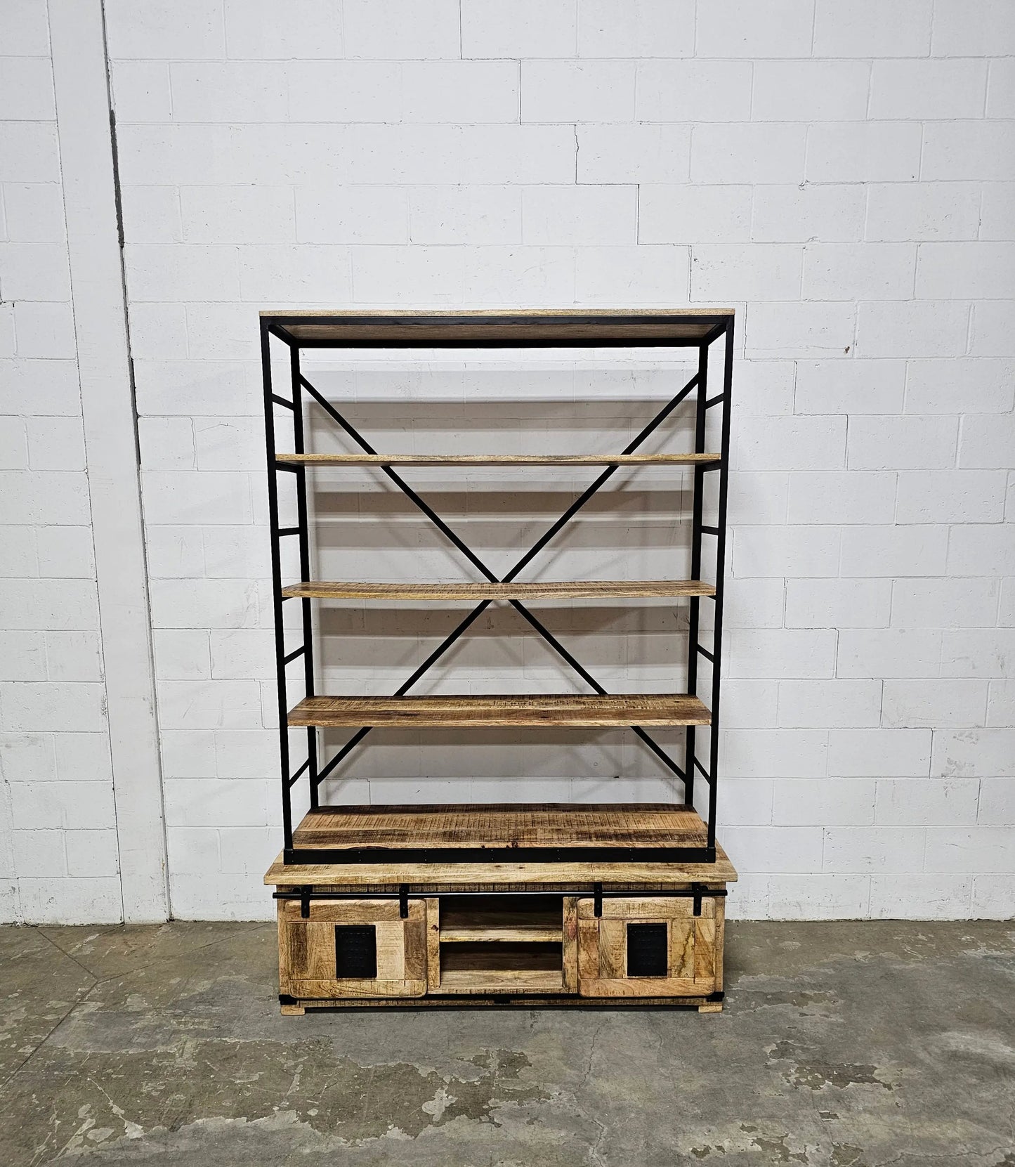 Bibliothèque Farmhouse en bois de manguier brut