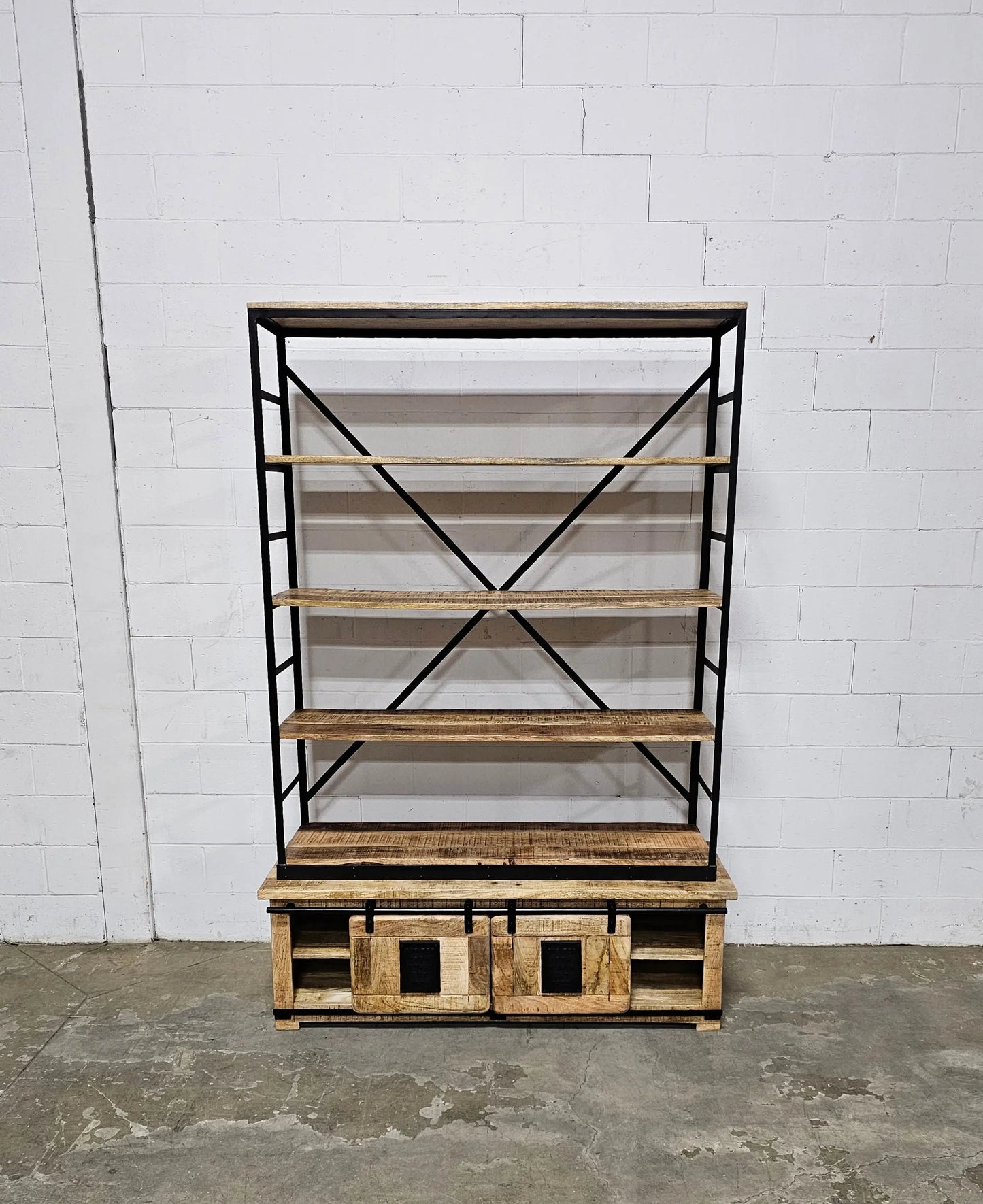 Bibliothèque Farmhouse en bois de manguier brut