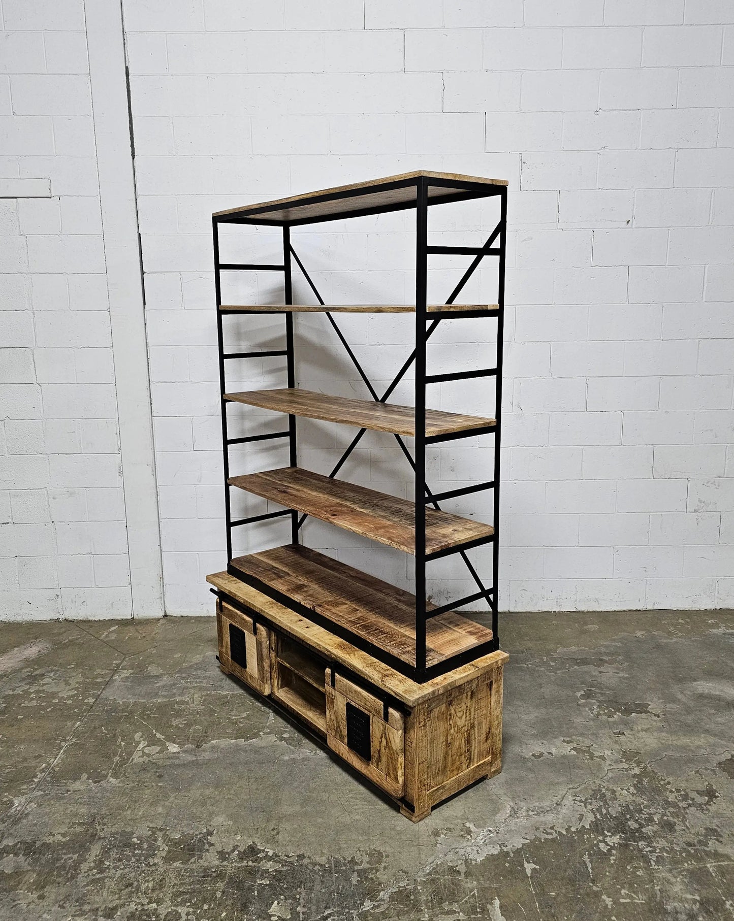 Bibliothèque Farmhouse en bois de manguier brut