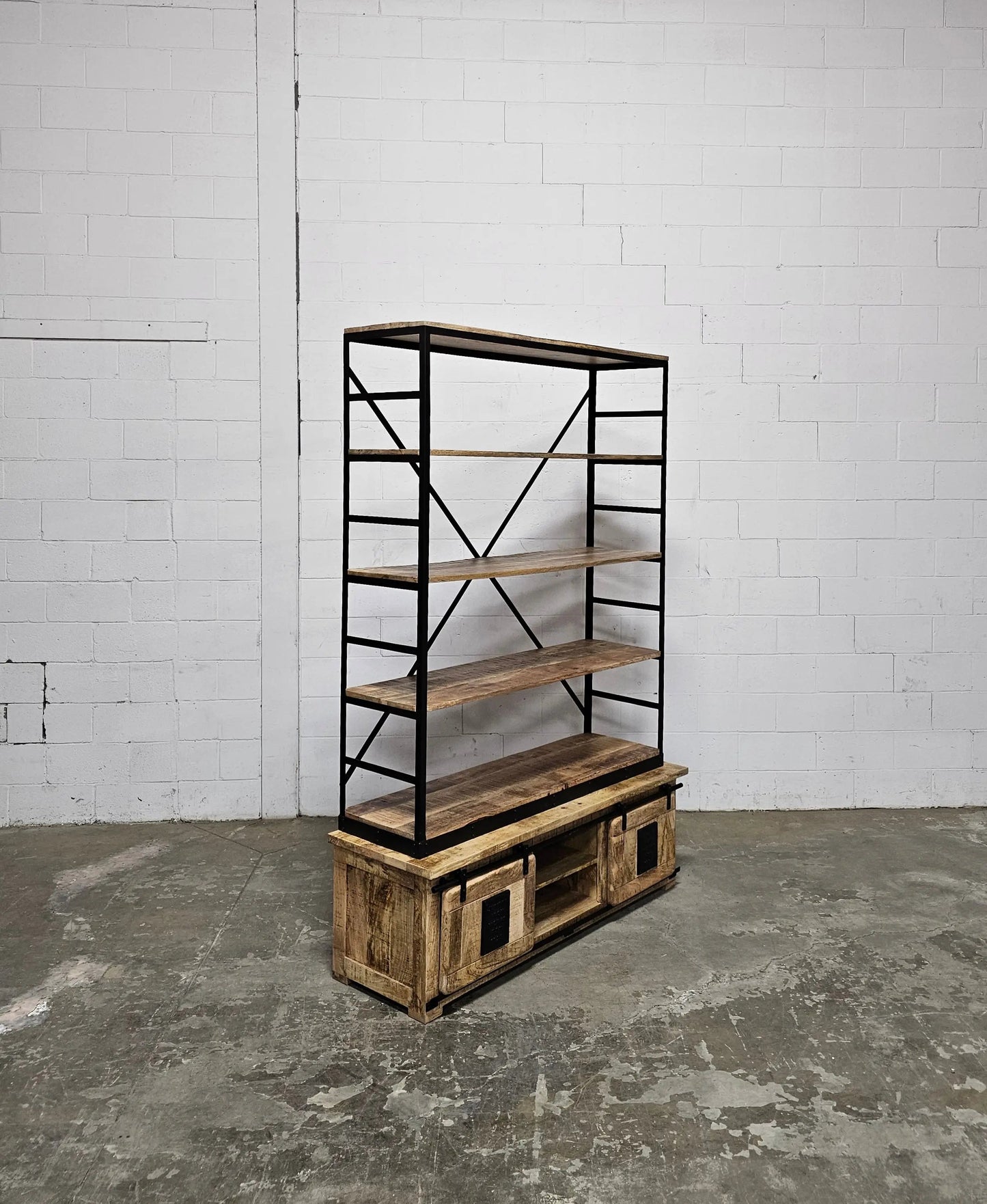 Bibliothèque Farmhouse en bois de manguier brut