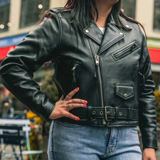 Women’s Motorcycle Leather Jacket. Quilted Thermal Liner & Cowhide