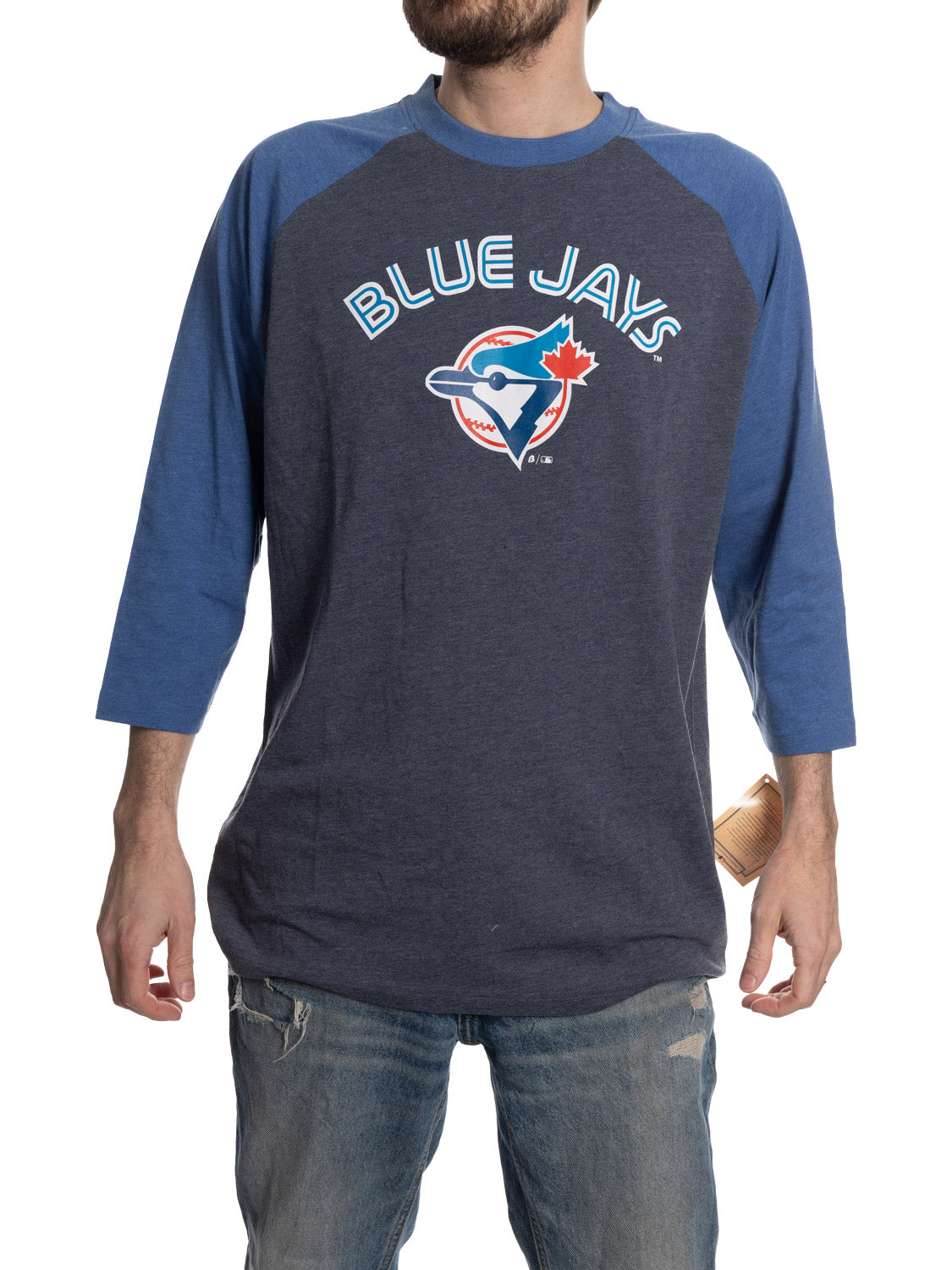 Toronto Blue Jays Men’s Cooperstown Wordmark Logo Raglan 3/4 Sleeve T-Shirt