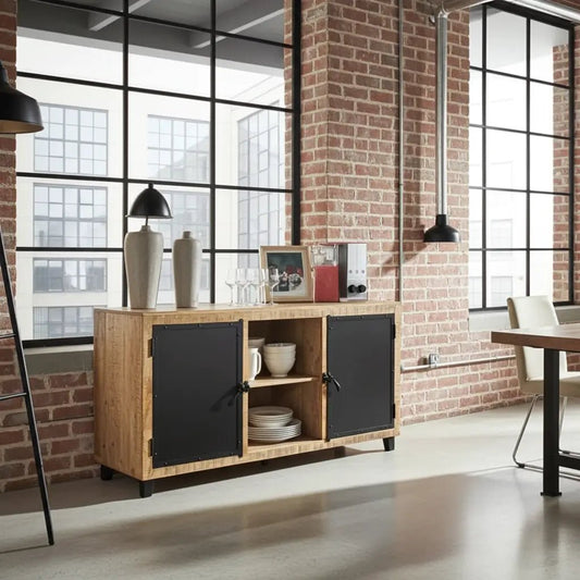 Buffet en bois de manguier avec porte en acier noir