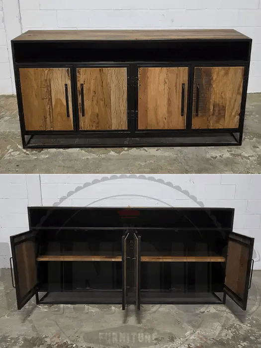 Buffet bois Recyclé sur structure d'acier noir
