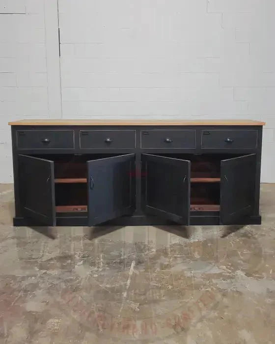 Buffet campagnard en bois de manguier fini noir antique