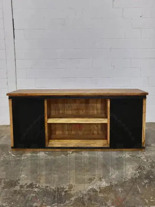 Buffet en bois de manguier avec double portes coulissantes en acier tiroirs noir