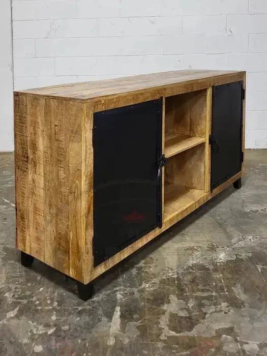 Buffet en bois de manguier avec porte en acier noir