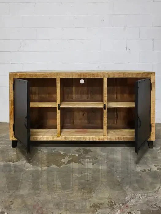 Buffet en bois de manguier avec porte en acier noir