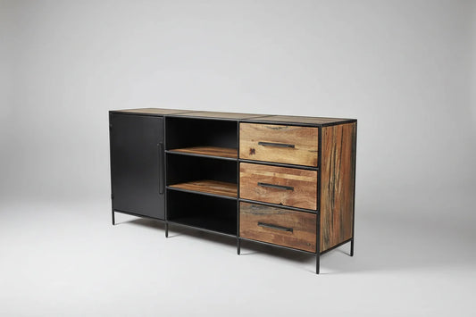 Buffet en bois recyclé avec porte en acier et 3 tiroirs
