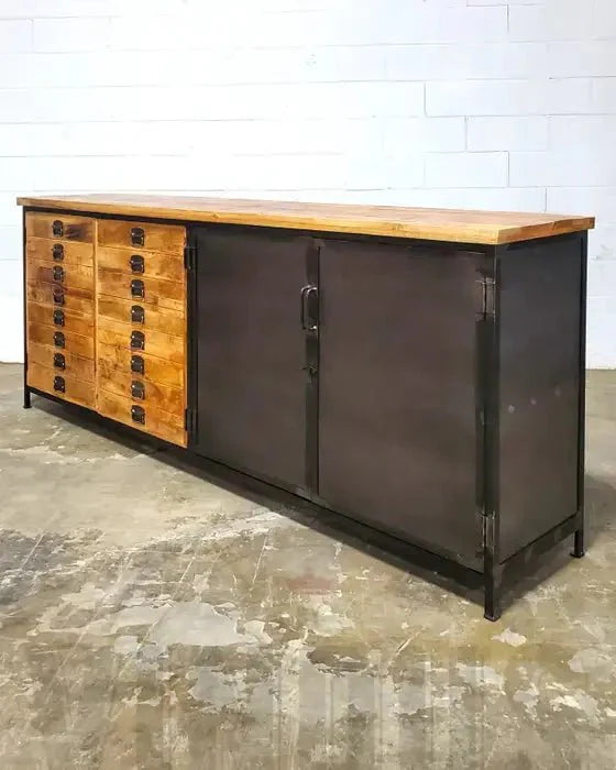 Buffet industriel en bois de manguier 4 portes bois et acier