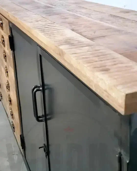 Buffet industriel en bois de manguier 4 portes bois et acier