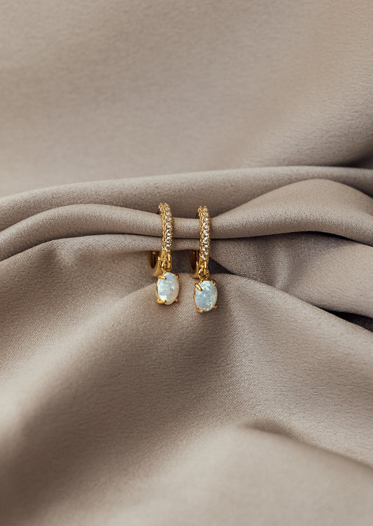 The Adeline CZ Opal Hoop Earrings