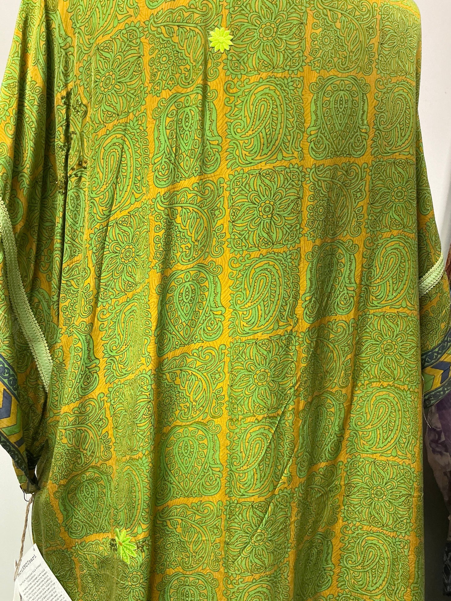 PRC6770 Avatar Long Pure Silk Kimono Sleeved Duster with Belt