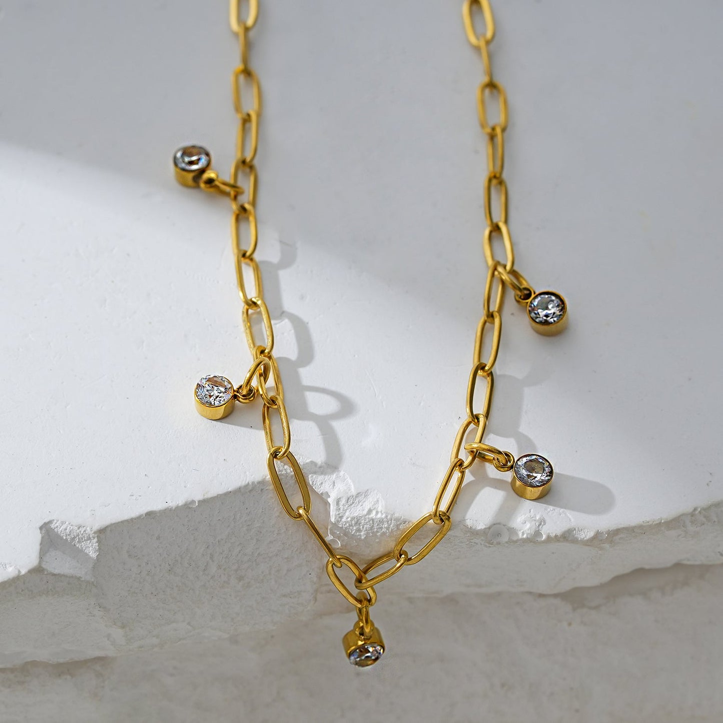 CANARI: Mini Paper-Clip Chain Anklet with Satellite Zirconia Charms
