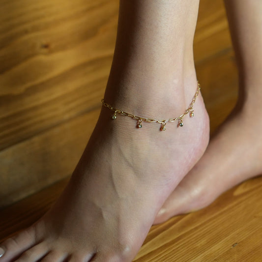 CANARI: Mini Paper-Clip Chain Anklet with Satellite Zirconia Charms