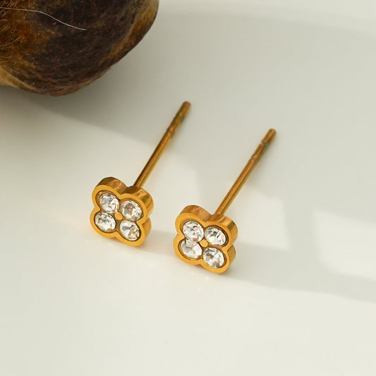 CATFORD Gold: Mini Clover Shaped Zirconia (CZ) Stud Earrings